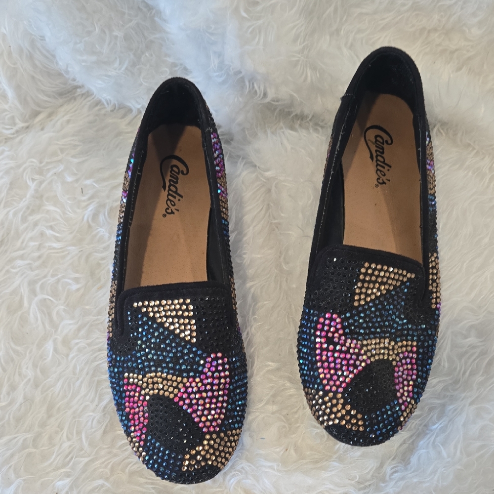 Candie's Black Rhinestone Embellished Flats